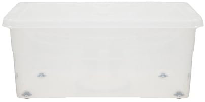 simpa 45 Litre 45L Stackable Plastic Wheeled Storage Box with Clear Lids - 25cm (H) x 60cm (L) x 40cm (W) - Single Box