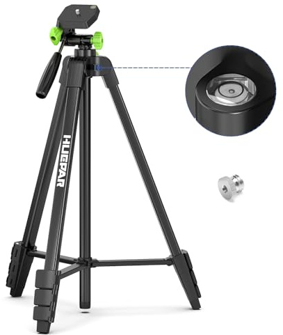 Huepar Trípode para Nivel láser portátil, Ligero y Ajustable de 1,5 m con Cabezal panorámico de 3 vías, 2 Niveles de Burbuja y Soporte roscado de 1/4 y 5/8 de Pulgada para diversas Herramientas.