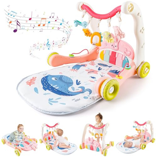 deAO 4-in-1 Piano-Gym Spieldecke, Baby Musik-Spieldecke, Babydecke mit Spielbogen, Pianospieldecke mit 5 Spielelementen, bunten Klaviertasten und Melodien, Bauchzeit Activity Decke für Kind 0-3 Jahre