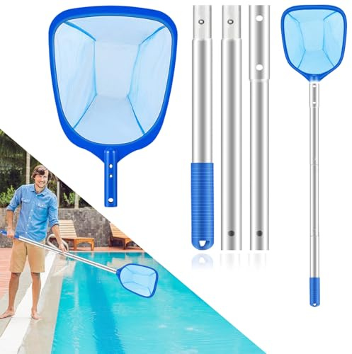 XIHUAN Retino per Piscina, Rete Piscina Pulizia con 140 cm Telescopico per Piscina, ﻿Retina Raccogli Foglie Kit Pulizia Piscina Maglia Ultra Fine Retino per Pulizia della Piscina per Foglie e Detriti