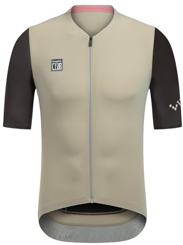Santic Men's Cycling Jersey Short Sleeve Tops Pro Road Bike Shirt Full Zipper UPF 50+ Bicycle Jersey with Pockets Khaki