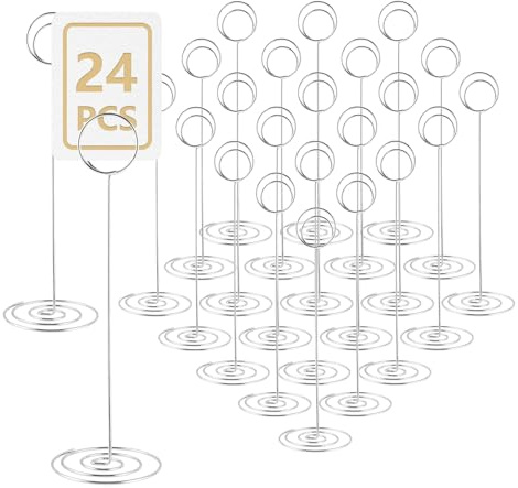 DAJAVE 24 Stück Tischkartenhalter 22cm Hoher Tischkartenhalter Draht Bilderständer für Tischkarten, Kartenständer Tisch, Platzkartenhalter Memohalter für Restaurant Tisch Party (Silber)