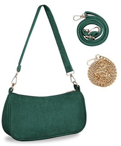 FITDON Small Shoulder Bag for Women, Corduroy Hobo Tote Handbag Clutch Purse Crescent Underarm Bag Y2k Crossbody Bags with 3 Removable Straps