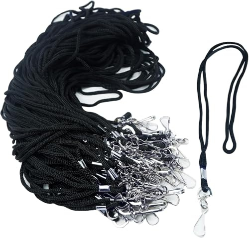 KAKAMINA 50 Stück Schwarze Ausweisbänder | Ausweis-Schlaufen für ID-Halter, mit Drehhaken (45CM, Schwarz)