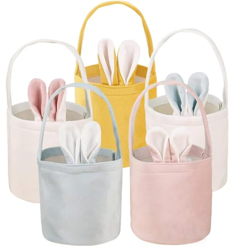 DAHI 5 Pezzi Cestino Pasquale per Bambini, Cestini Pasquali con Manico, Piccoli Cestino per Uova di Pasqua, Sacchetti Coniglietto da Riempire, Buste Regalo Pasqua - Easter Basket
