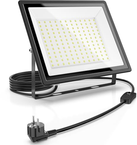 Utomhus LED-strålkastare 150 W, 16500 LM superljus med 160° bred stråle, IP66 vattentät, 85 % energibesparing, 50 000 timmars livslängd för trädgård, lager, byggarbetsplats (150 W 1 pack)