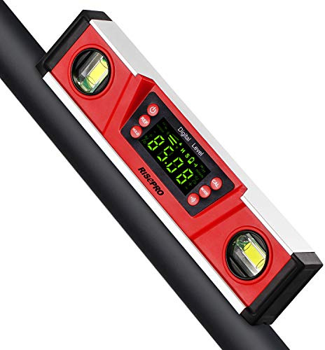 RISEPRO 10-Inch Digital Torpedo Level and Protractor IP54 Protected Electronic Bubble Inclinometer, Angle Finder, Gauge w/Large VA Display & V-Groove Base DL135N
