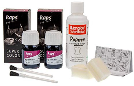 Kaps Super Color Lederfarbe 2 x 25ml + 100ml acetonfreier Primer Lederreiniger (schwarz) von Langlauf Schuhbedarf®