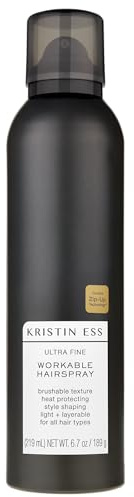 Kristin Ess Ultra Fine Professional Hairspray + Heat Protectant for Hair - Lightweight Hold for Women - Volumizing Anti Frizz Hair Styling - Brushable, Flexible Styling + Finishing Spray - Color Safe