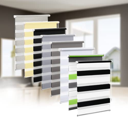 Eurohome Klemmfix Double Roller Blind with Duo Roller, White + Black, Transparent and Opaque Privacy Screen