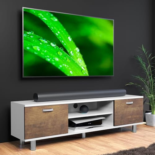 AVF 1.5m TV Floor Stand - Rectangular Wood TV Unit For Up to 65 and 50kg Max Weight, White and Walnut Effect, Open & Closed Storage, Cable Management