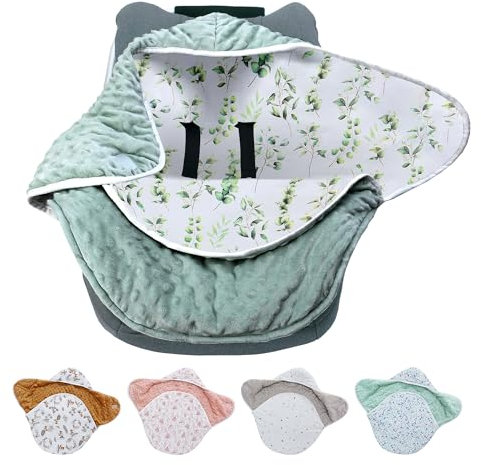 Einschlagdecke Babyschale für Winter und Übergang, Baby Schlafsack Fußsack für Autositz Babydecke Kuschelsack Baumwolle Universal für Kinderwagen und Buggy, für Babys 0-12 Monate, Laub Grün