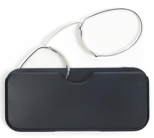 MMOWW Gafas de Lectura con Estuche Compacto Universal para Hombres y Mujeres, Monóculo Ultraligero de Ayuda a la Lectura Mini Clip Nasal Envoltura de Alambre sin Montura (Negro, +2.0)