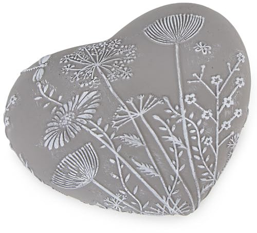 Logbuch-Verlag Corazón decorativo con diseño de flores, corazón de luto con diente de león, decoración para tumba de hormigón gris y blanco, 18,5 x 15 x 5 cm