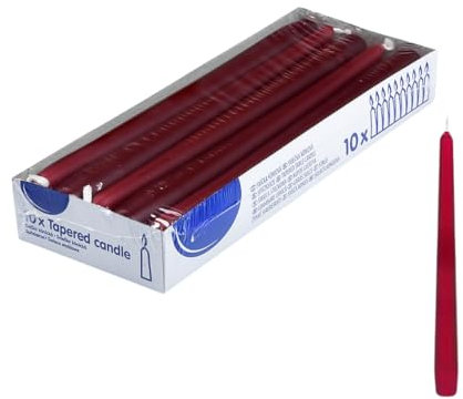 DeinPack Lot de 10 bougies coniques - Bordeaux - Bougies décoratives pour la maison - Durée de combustion : 8 heures - Bougies festives pour fête, mariage et autres occasions