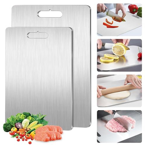 Tabla de Cortar de Titanio, 316 Tabla de Cocina Acero Inoxidable, Cutting Board de Grado Alimenticio de Doble Cara, para Cortar Carne Frutas Verduras, (34 cm x 23 cm)