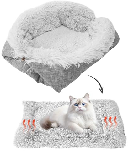 GOEDCH 2-in-1 Letto per Gatti: Coperta per Animali Domestici in Morbido e Soffice Peluche, Divano per Gatti, Coperta Auto-riscaldante Lavabile, Morbido Cuscino per Gatti e Piccoli Cani (61x51cm)