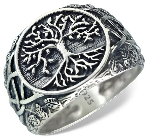 David Black Solid 925 Sterling Silver Tree of Life Ring – Unisex Men Ring & Women Ring – Gift for Him & Her, Promise Ring (4 Styles) (Silver, 12.5)