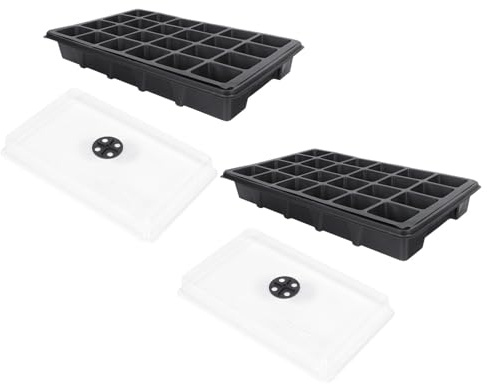 PAMINGONO Vassoio di Germinazione con 24 Fori e Coperchio Ventilato, Contenitore per Piantare in Plastica Nera Resistente, Set da 2 Pezzi per Giardinaggio Domestico, Semina e Coltivazione