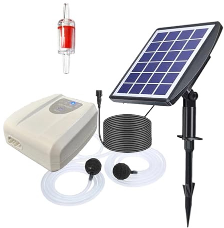 Lot de 1 kit d'aérateur solaire avec deux pierres à air pour aquariums hydroponiques hydroponiques