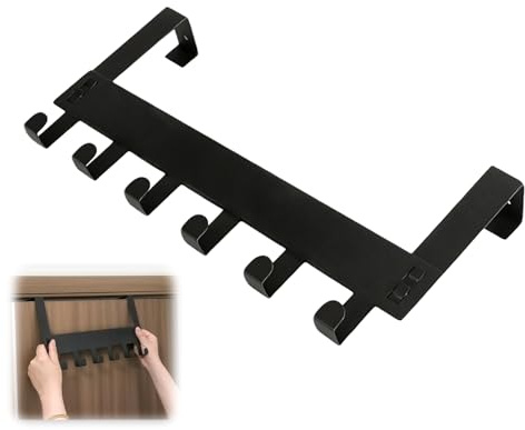 1 Pieza Perchero para Puerta con 6 Ganchos, 36x17.5cm, Colgador Acero Inoxidable para Puertas de Hasta 4.5cm de Grosor, Negro