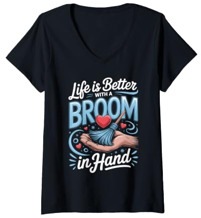 Women's Life is Better with a Broom in Hand Curling Player V-Neck T-Shirt