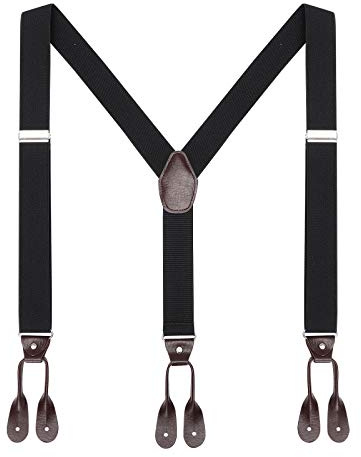 Awaytr - Bretelle da uomo marroni con bottone, bretelle elastiche regolabili a forma di Y per smoking, nero, taglia unica