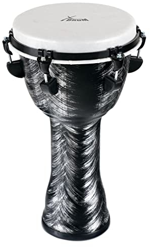 XDrum Djembe Silver Brush 50cm Djembe aus PVC - Korpus aus Kunststoff mit traditionellem Stimmsystem - Kunststoff Fell in Naturoptik - Silber