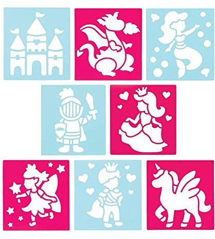 Baker Ross FE540 Fairy Tale Stencils - Pack of 8, Plastic Stencils for Children, Art Set for Kids to Create and Design Themed Books, Cards and Pictures