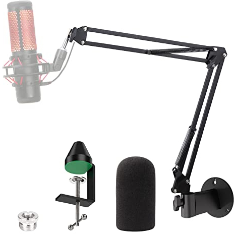 YOUSHARES Mikrofon Arm, Mikrofonarm HyperX QuadCast, Mikrofon Wandhalterung, Metall Tisch Mounting Klemme mit Windschutz Boom Arm für Hyperx Quadcast S Mikroarm, Wand und Tischmontage Ermöglichen