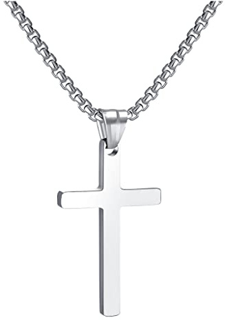 RWQIAN Collar Cruz Hombre Cruz Cadena Acero Inoxidable Plateada Colgante Cruz Joyas 20.