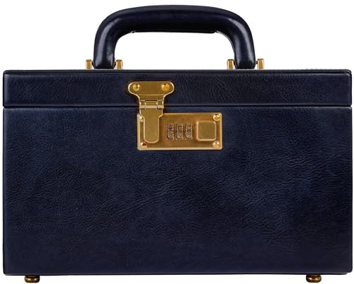 Time Resistance Portagioie Donna Pelle per Orologi, Orecchini, Collane e Anelli – Portagioie Vera Pelle con Specchio, Lucchetto e Cassetti – Elegante Porta Gioielli Donna da Camera (Blu)