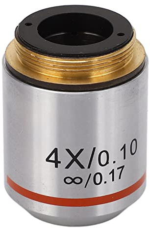 Objetivo de Microscopio Acromático Plan 4X, Lente de Objetivo Acromático, Lente de Objetivos Acromáticos de Microscopio Biológico con Rosca RMS de 20,2 Mm, Elimina Reflejos No