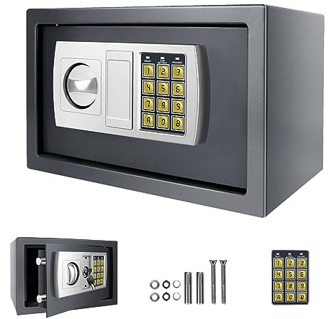 Caja fuerte digital gris con 2 llaves, 31 x 20 x 20 cm, 8,5 L, para casa, oficina, hotel, caja fuerte ignífuga, para guardar dinero en efectivo (centro)