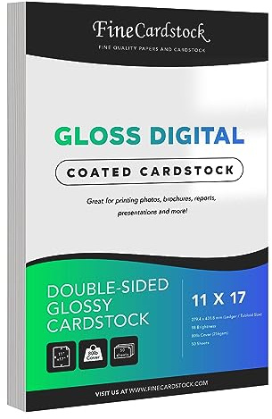 Double-Sided Heavyweight Gloss Digital C2S Cardstock – Perfect for Color Laser Printing, Flyers, Brochures, Photos | 11 x 17 | 80lb Cover | Acid Free, Glossy Coated on Both Sides | 50 Sheets