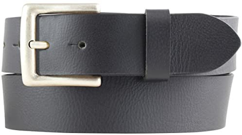 BELTINGER Jeansgürtel aus Vollbüffelleder mit altsilberner Gürtelschließe 4 cm | Trachten-Gürtel für Damen Herren 40mm | Leder-Gürtel aus Büffelleder 4cm | Schwarz 95cm