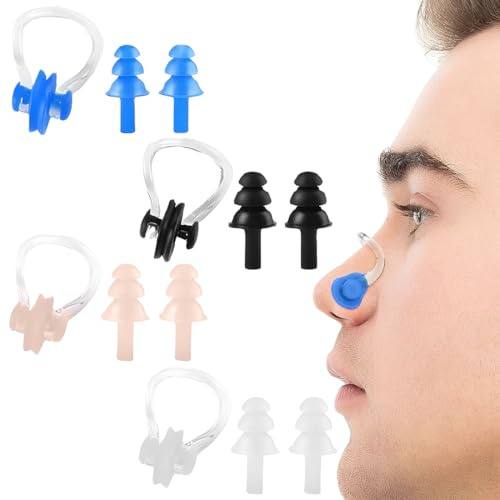 Clip per il naso nuoto， Clip per il naso nuoto adulti， Tappi per le orecchie per il nuoto, protezione per il naso per il nuoto Clip per il nuoto， Set di 4 pezzi