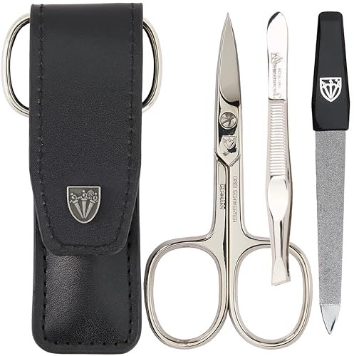 DREI SCHWERTER - 3-tlg. Nagelpflegeset 'Venezia' | Hochwertiges Maniküre Pediküre Nageletui, Farbe schwarz - Kunstleder - MADE IN GERMANY | Inhalt: Nagelschere, Pinzette, Saphirnagelfeile