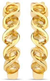 Rafaela Donata Damen Creolen aus 925/- Sterling Silber gelbvergoldet 14 Karat mit Citrin gelb Edelsteinohrringe Edelsteingröße 4x3 mm