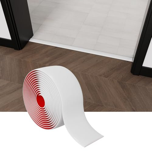 Perfil de transición engrosado, tira de separación autoadhesiva para unir huecos en el suelo, transición de umbral de alfombra, suelo de baldosas (blanco, 1 m)