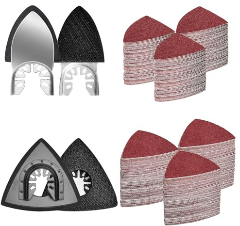 204 Pcs Multi Tool Sanding Pad Kit, 2Pcs Triangle Sanding Pads, 2Pcs Fingertip Sand Pad, 200Pcs 60/80/120/180/240/320 Grits Hook & Loop Sandpaper for Wood/Plaster Surfaces Polish Sanding