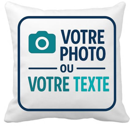 MAXI SHIRT Coussin Personnalisable avec Photo et Texte, Housse Décorative Blanche, 40 x 40 cm, idée Cadeau décoration