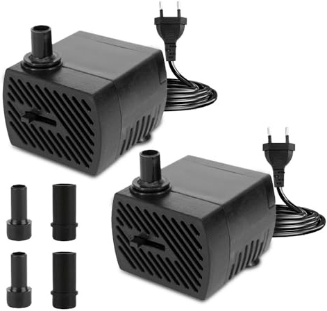 UQTUKO 2 mini pompe dell'acqua da 5 W, 350 l/h, piccola pompa per fontana, regolabile, ultraleggera, piccola pompa per fontane per animali domestici, acquario, stagno, idroponica