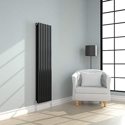 NRG 1800x472mm Black Radiator Vertical Oval Panel Bathroom Designer Double Rad Central Heating