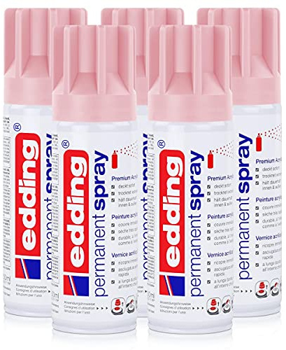 edding Permanent Spray Premium-Acryllack pastellrosa 200ml – seidenmatt – Sprühlack deckt sofort, trocknet extrem schnell und hält dauerhaft innen & außen, für Glas, Metall, Holz uvm. (5er Pack)