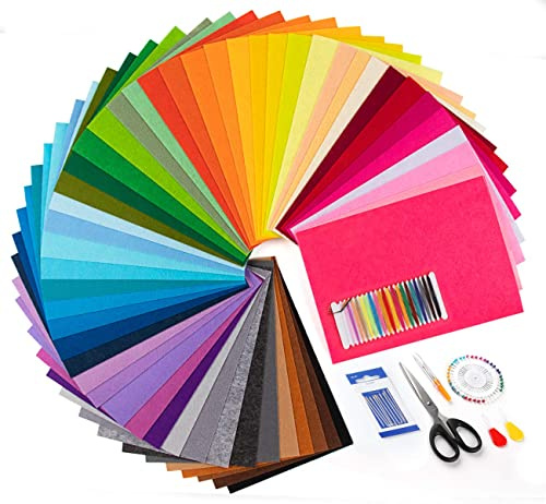 Homewit Feltro Colorato Feltro in Fogli, 50 Colori Tessuto in Feltro 20 * 30 cm + 7 Accessori per Cucito - Feltro e Pannolenci Usato per DIY Mestieri Protezione Ambientale Bricolage e Cucito