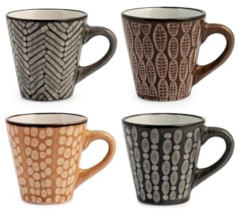 H&H Set 6 Tazze Caffe Ethnic In Stoneware Senza Piatto Colori Cc100