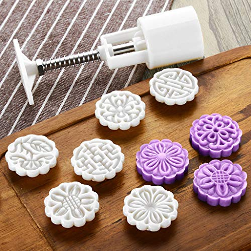 25g Mooncake Mould with 6pcs Flower Stamps Bakeware Cookie Cutter Hand Press Mould Cake Decoration Tool Kitchen Gadget for Kitchen Cookie Muffin Fondant Cupcake Dessert