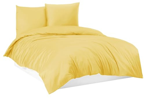 Juego de ropa de cama con funda nórdica 100% algodón, color amarillo vainilla, 155 x 220 cm