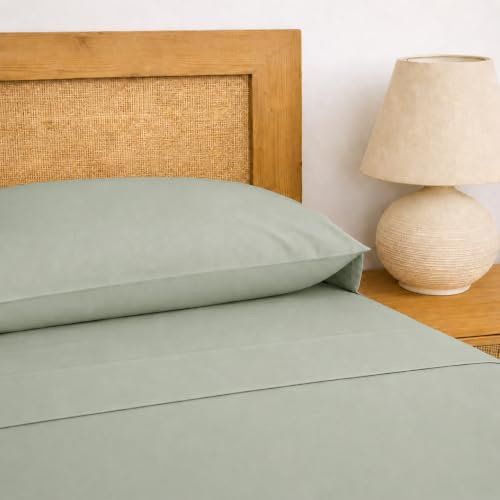 TRAMAS+ Parure de lit 100% Coton pour lit 160x190/200 cm, 4 pièces, Drap-Housse, Drap Plat et 2 taies d'oreiller 90x45 cm, Douce, Respirante et certifiée Oeko-TEX, Vert Tiffany